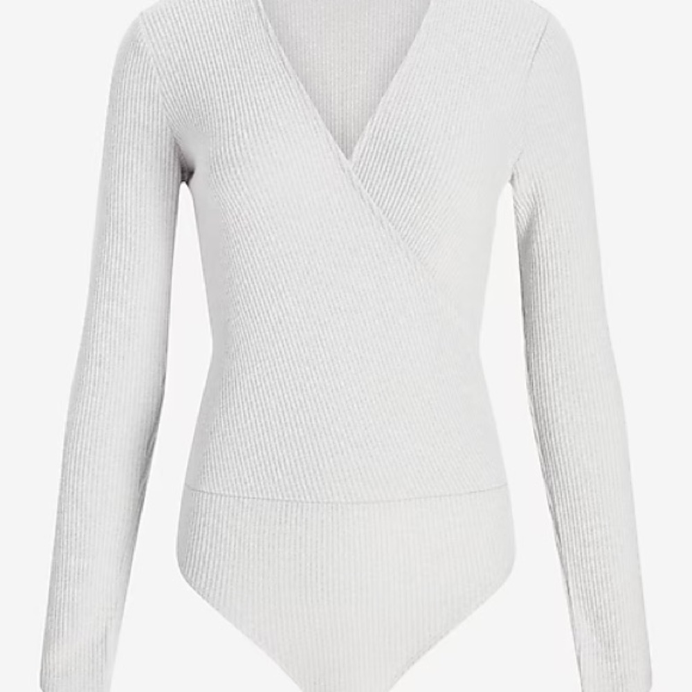 Express Ribbed Wrap Top in Light Gray
